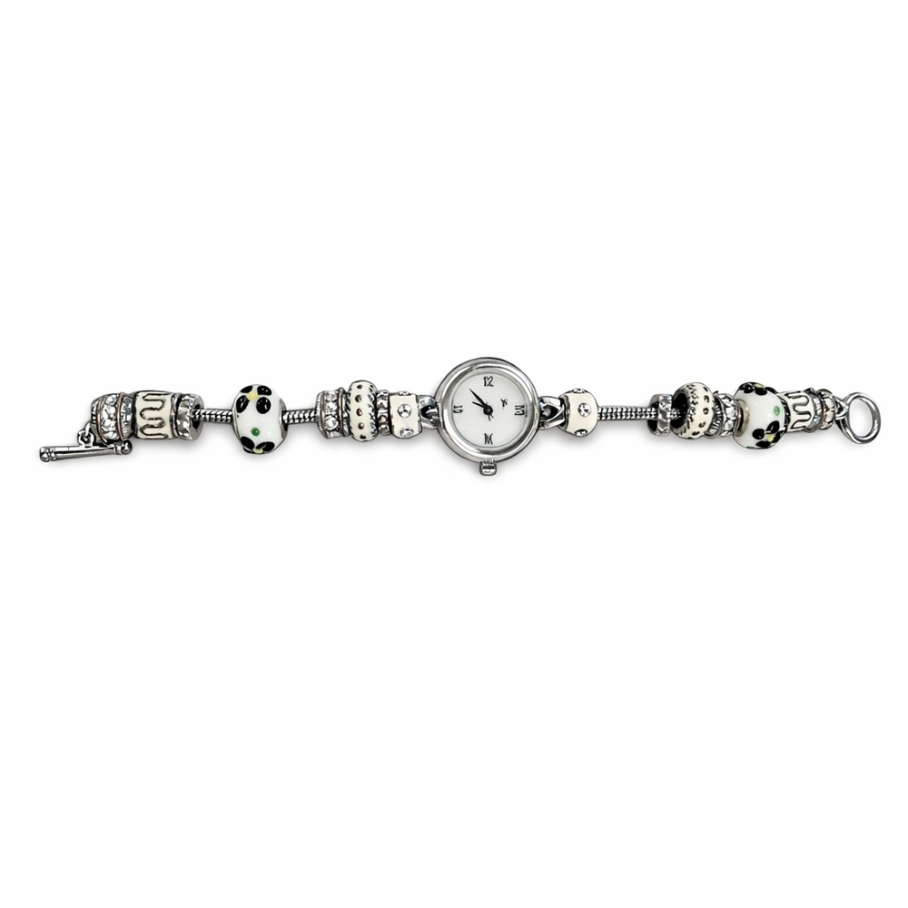 Silver Beaded Charm Bracelet Watch